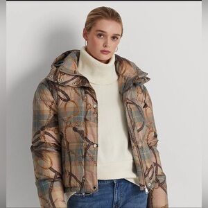 Lauren Ralph Lauren Plaid Belting-Print Taffeta Down Coat woman’s xxs small